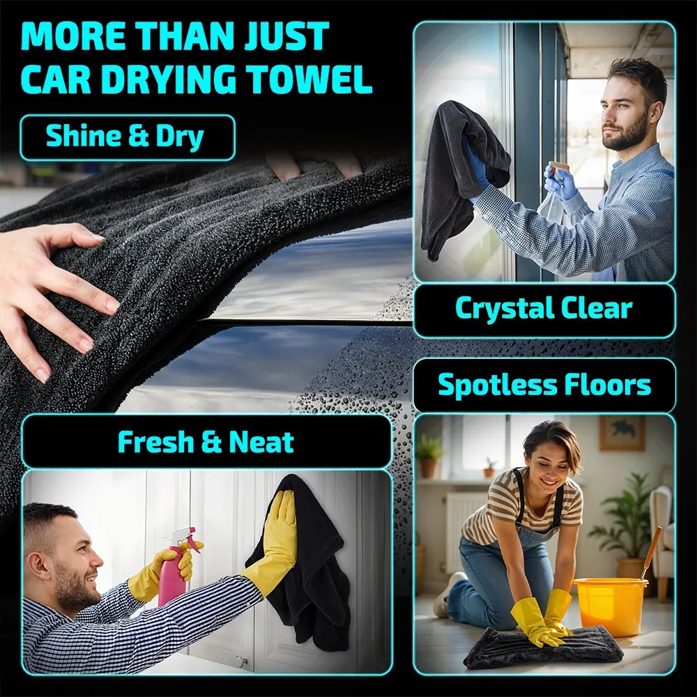 AUTOBRIGHT Serviette en microfibre 60 x 90 cm, 1300 g/m², séchage en un seul passage, chiffon de lavage automobile, tissu épais et doux, nettoyage professionnel de voiture 5