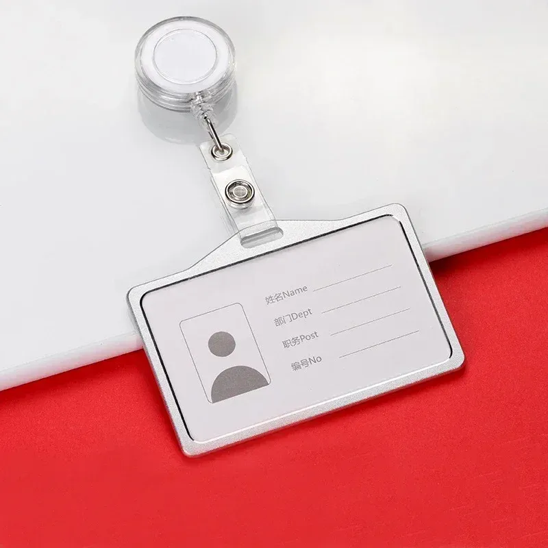 Porte-cartes en alliage d'aluminium avec étui ABS rétractable pour badge et cartes de crédit 11