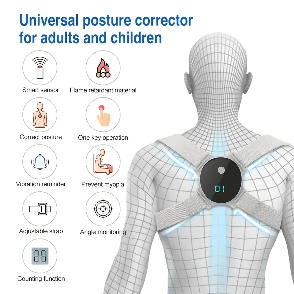 Correcteur de posture électrique intelligent, attelle dorsale, ceinture de soutien lombaire, gilet d'alignement de la colonne vertébrale, rechargeable par USB, pour employés de bureau 2