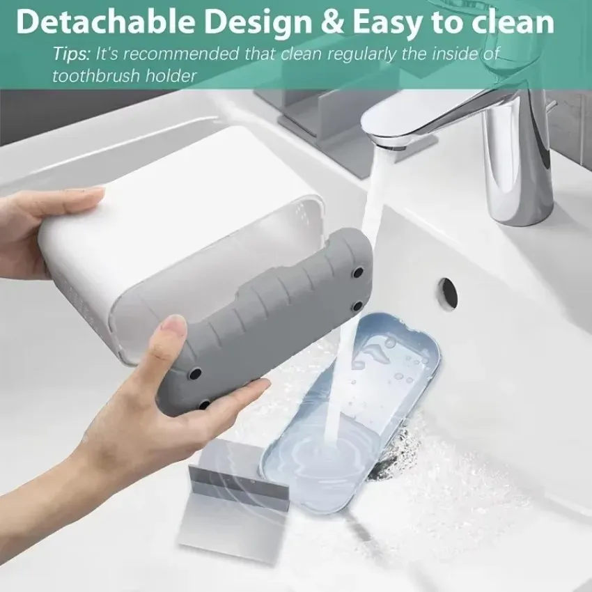 Support de brosse à dents électrique et rangement pour dentifrice, grande capacité, détachable, portable, avec trou d'évacuation 6