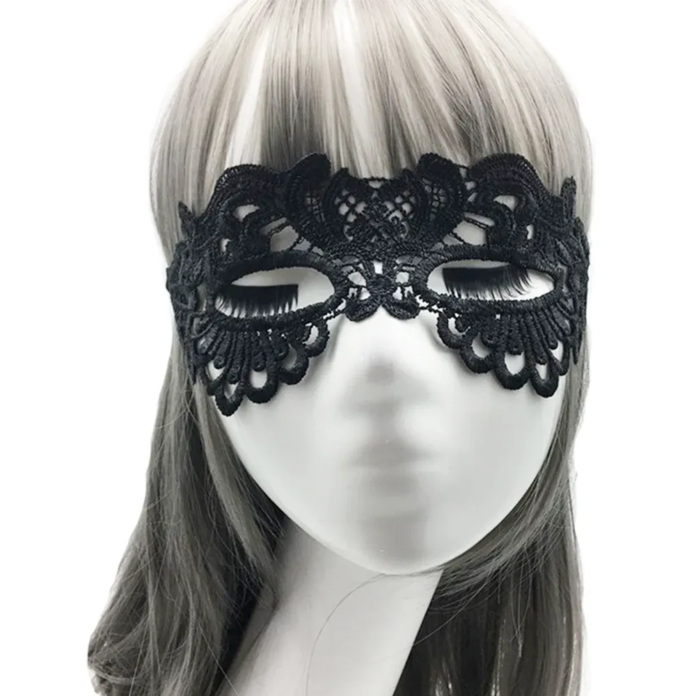Masque demi-visage en dentelle noire pour femme, accessoire d'Halloween (1 pièce) 3