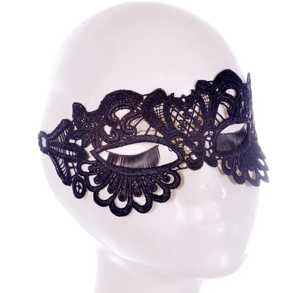 Masque demi-visage en dentelle noire pour femme, accessoire d'Halloween (1 pièce) 4