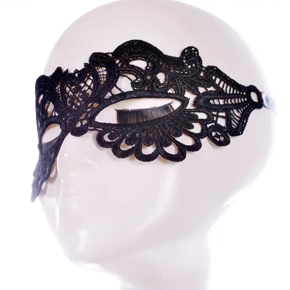 Masque demi-visage en dentelle noire pour femme, accessoire d'Halloween (1 pièce) 5