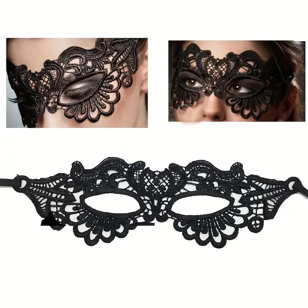 Masque en dentelle noire, vue rapprochée