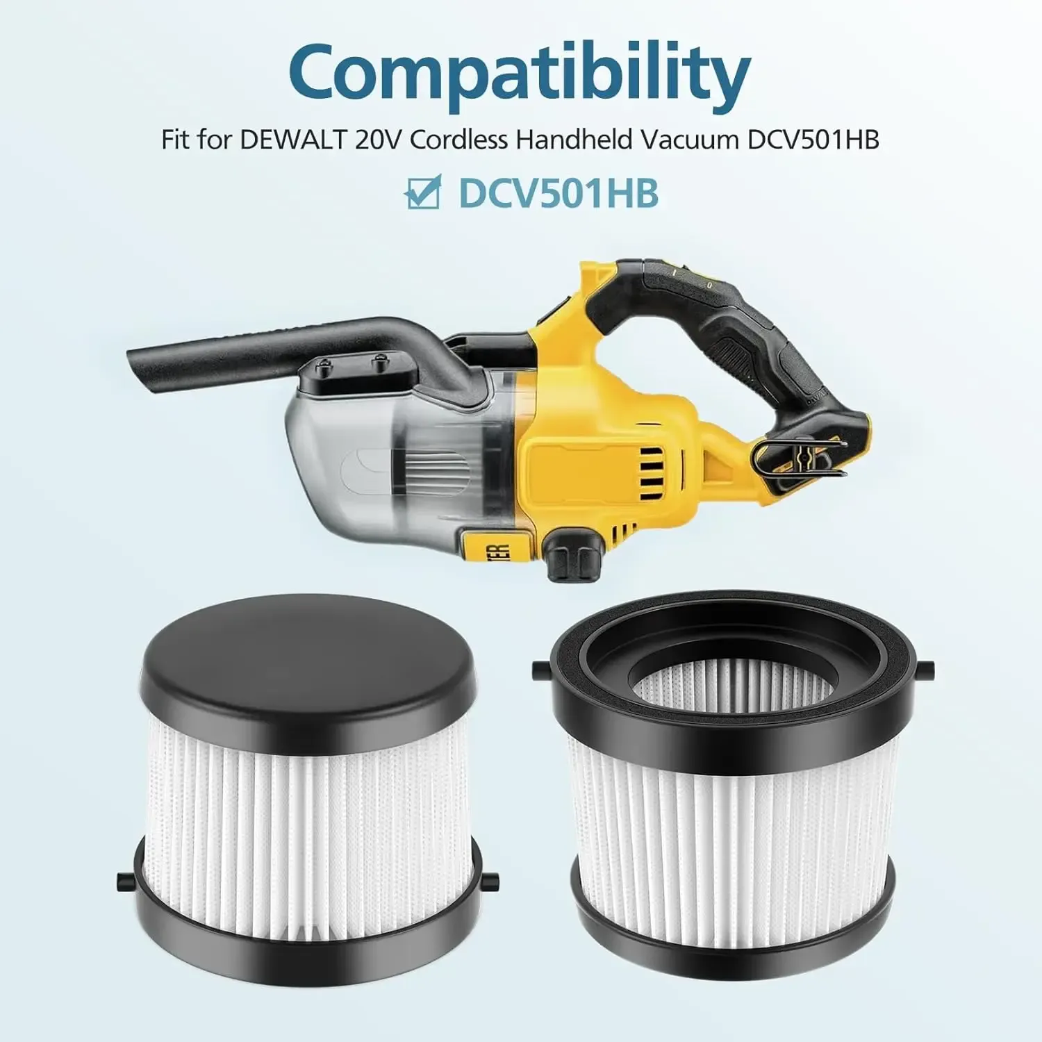Filtre HEPA de remplacement DCV501HB, DCV5011H pour aspirateur à main sans fil DEWALT 20 V, lavable et réutilisable - Image 1