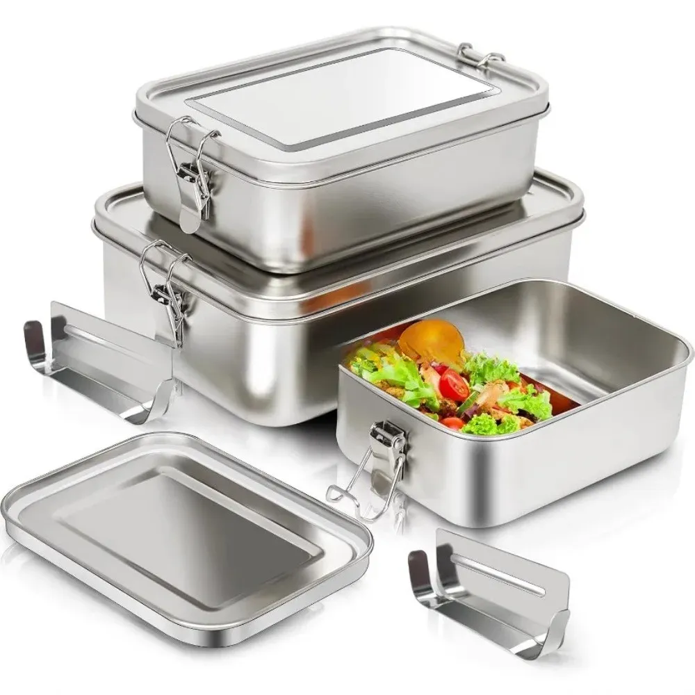 Boîte bento en acier inoxydable avec fermoirs à clips, boîte à déjeuner en métal et contenant de conservation pour aliments, idéale pour le travail et l'école 2