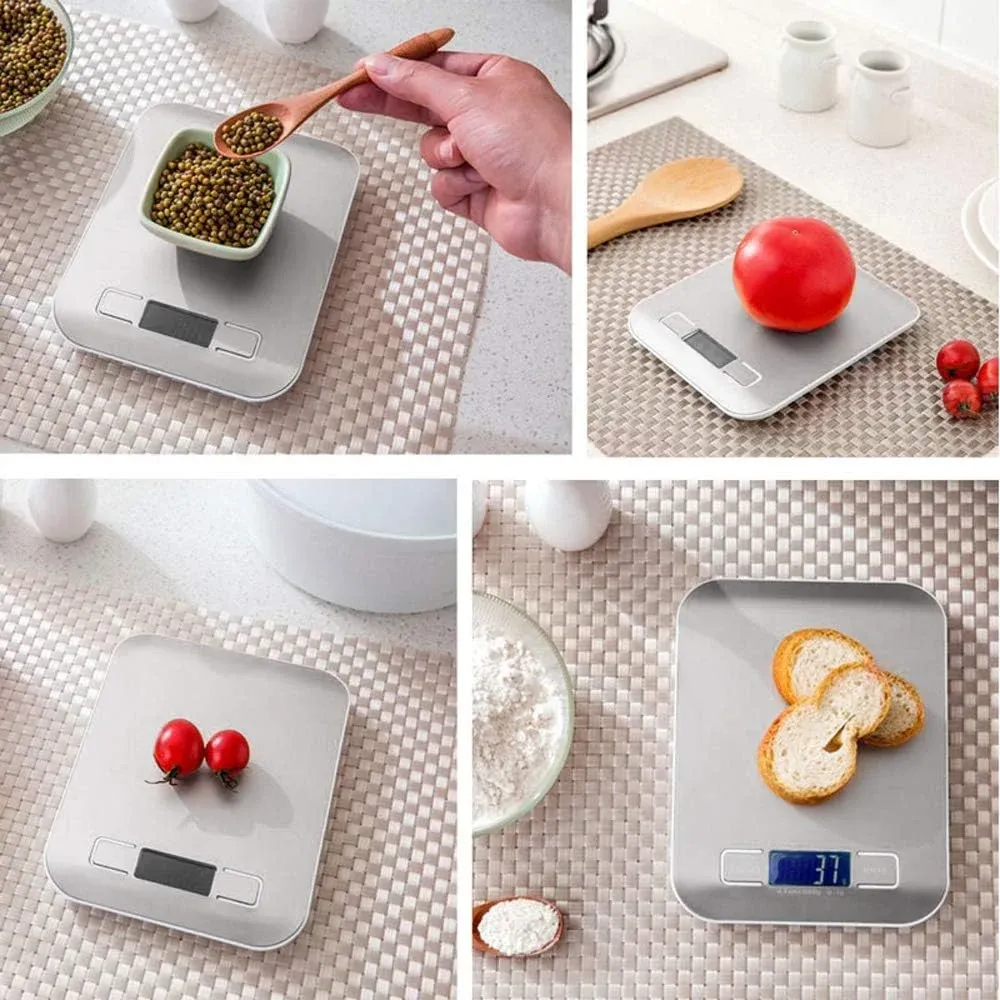 Balance de cuisine numérique 10 kg / 5 kg à précision de 1 g, écran LED et plateau en acier inoxydable 5