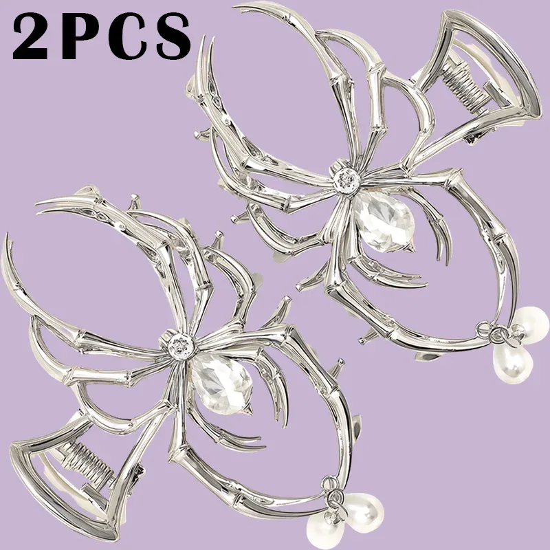 Pince à cheveux Y2K pour femme, ornée de fausses perles, en alliage métallique, motif crâne et griffe d'araignée, pour un usage quotidien 9