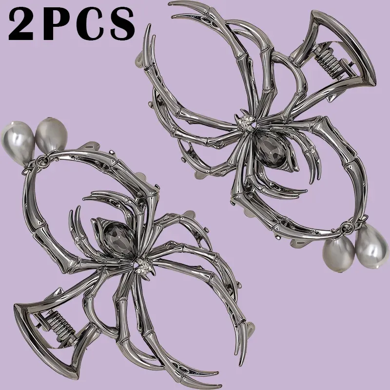 Pince à cheveux Y2K pour femme, ornée de fausses perles, en alliage métallique, motif crâne et griffe d'araignée, pour un usage quotidien 7