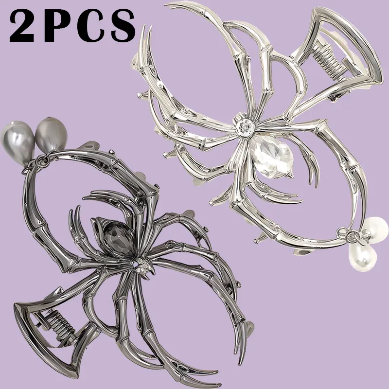 Pince à cheveux Y2K pour femme, ornée de fausses perles, en alliage métallique, motif crâne et griffe d'araignée, pour un usage quotidien 8