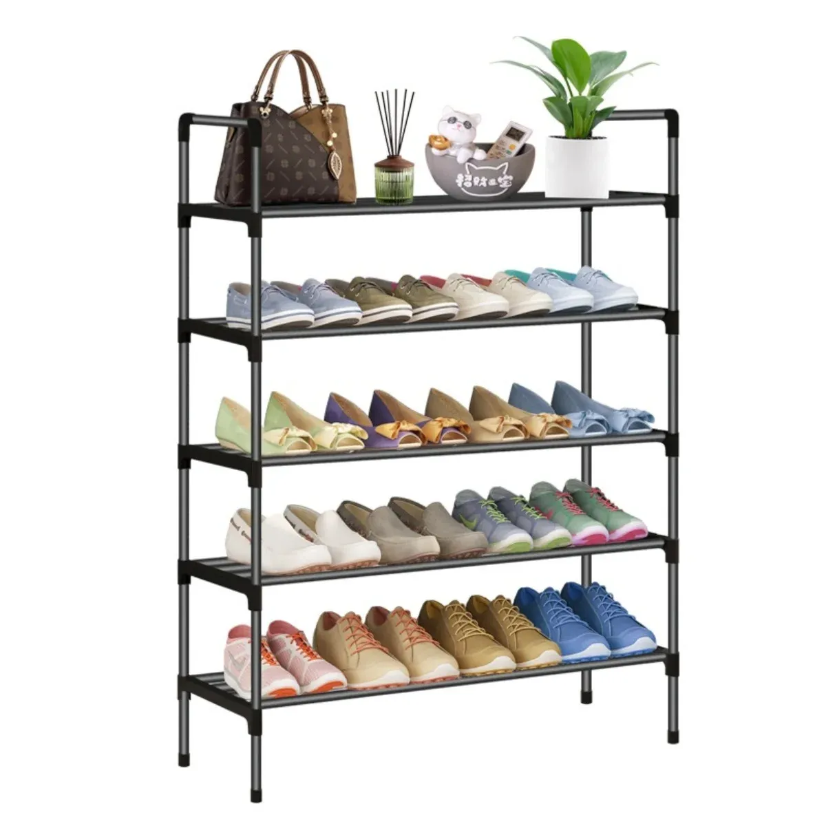Meuble à chaussures multi-niveaux pour entrée, étagère de rangement multifonctionnelle 4