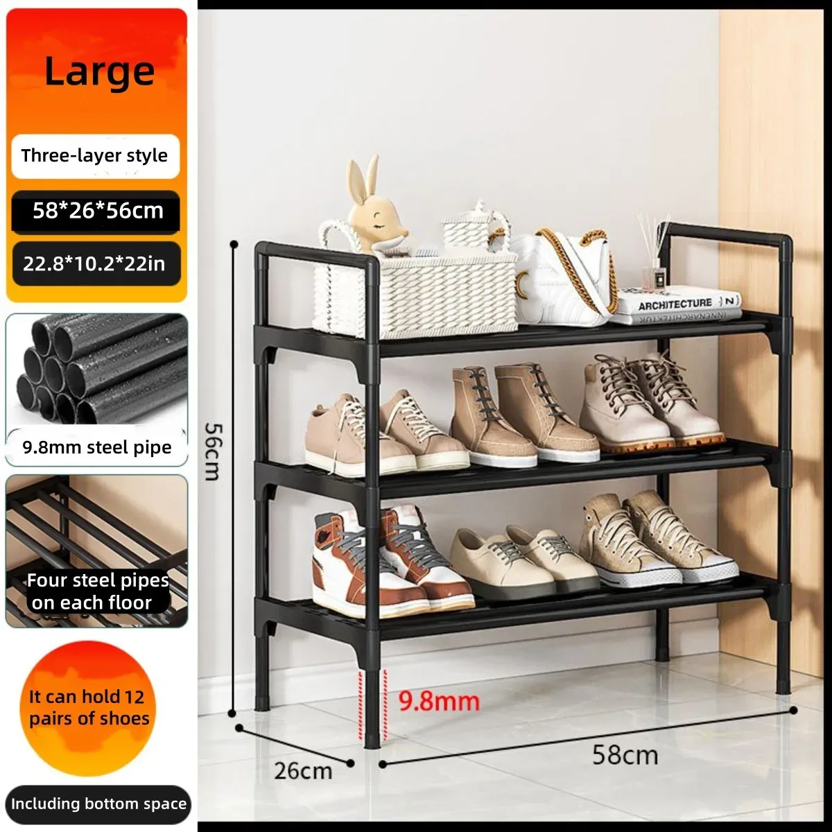 Meuble à chaussures multi-niveaux pour entrée, étagère de rangement multifonctionnelle 13