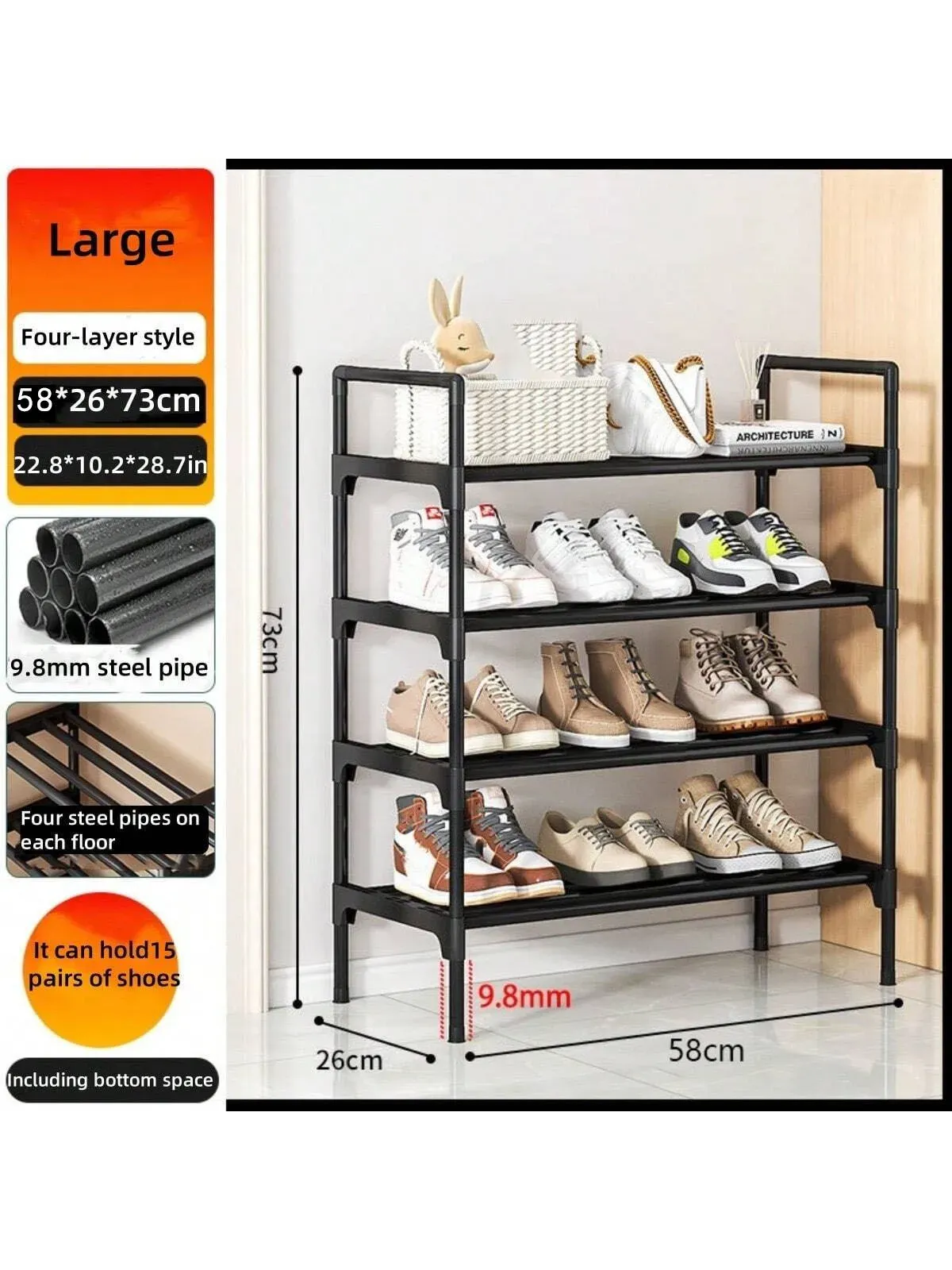Meuble à chaussures multi-niveaux pour entrée, étagère de rangement multifonctionnelle 14
