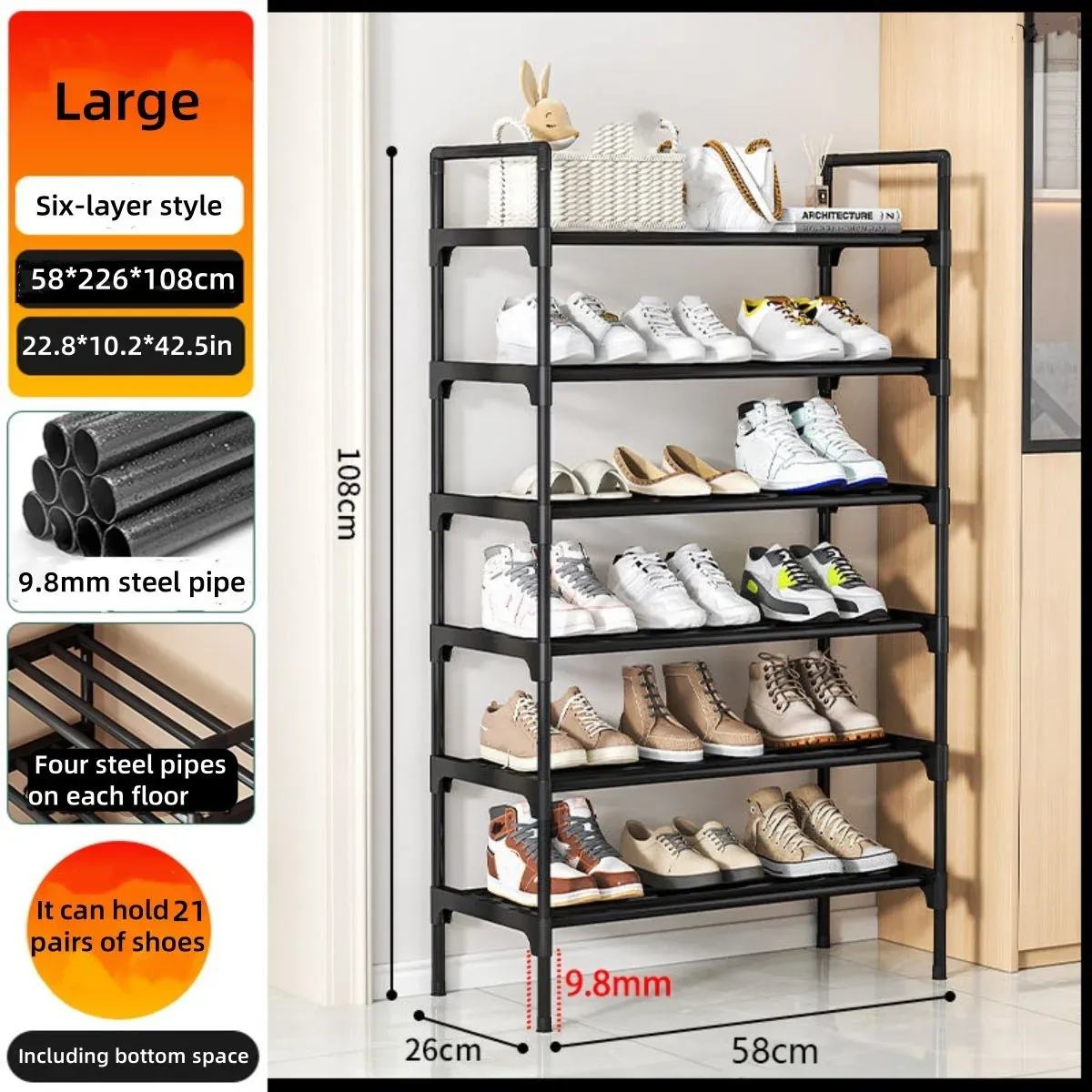 Meuble à chaussures multi-niveaux pour entrée, étagère de rangement multifonctionnelle 8