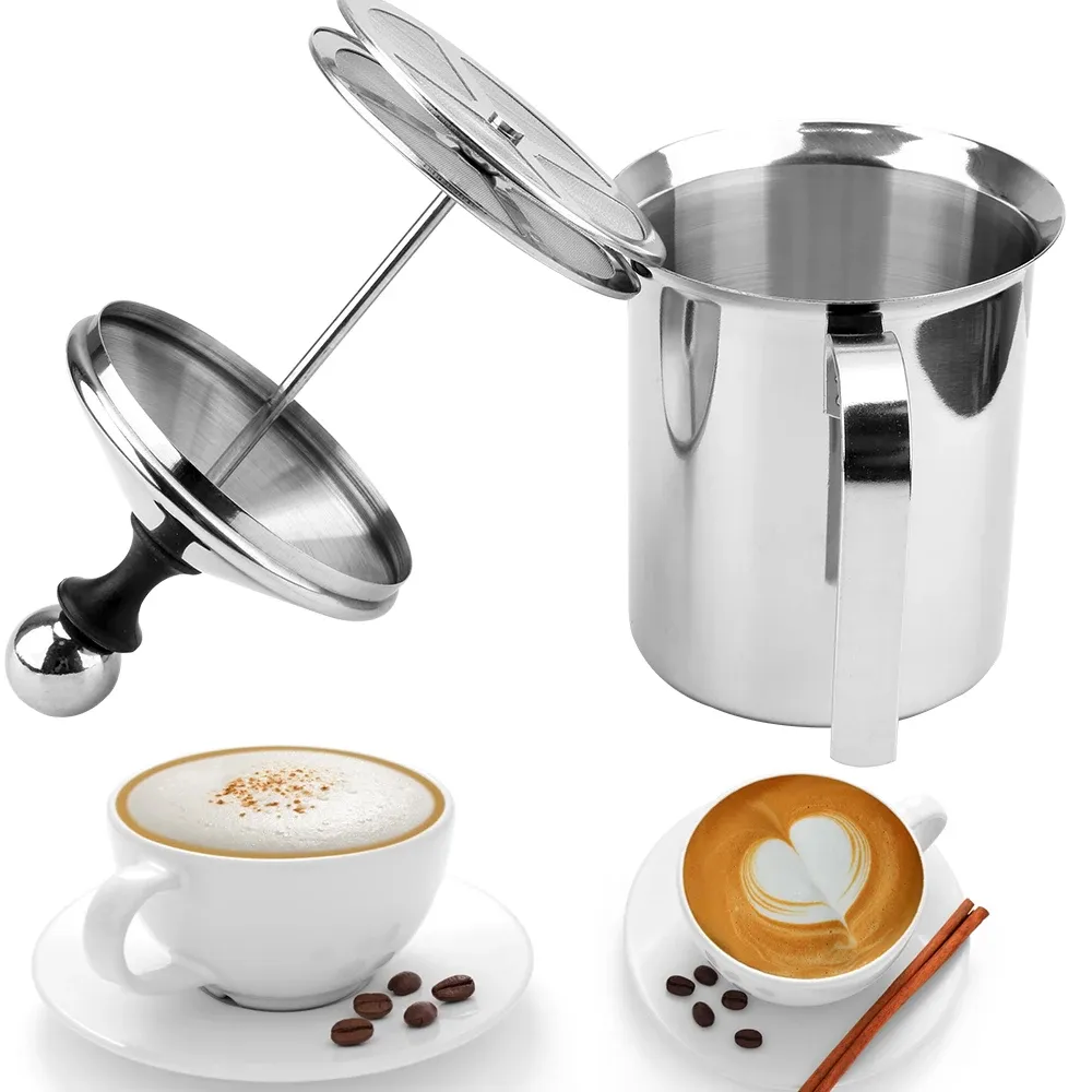 Mousseur à lait manuel 400/800 ml en acier inoxydable, mousseur à café à mailles doubles pour mousse de lait 1
