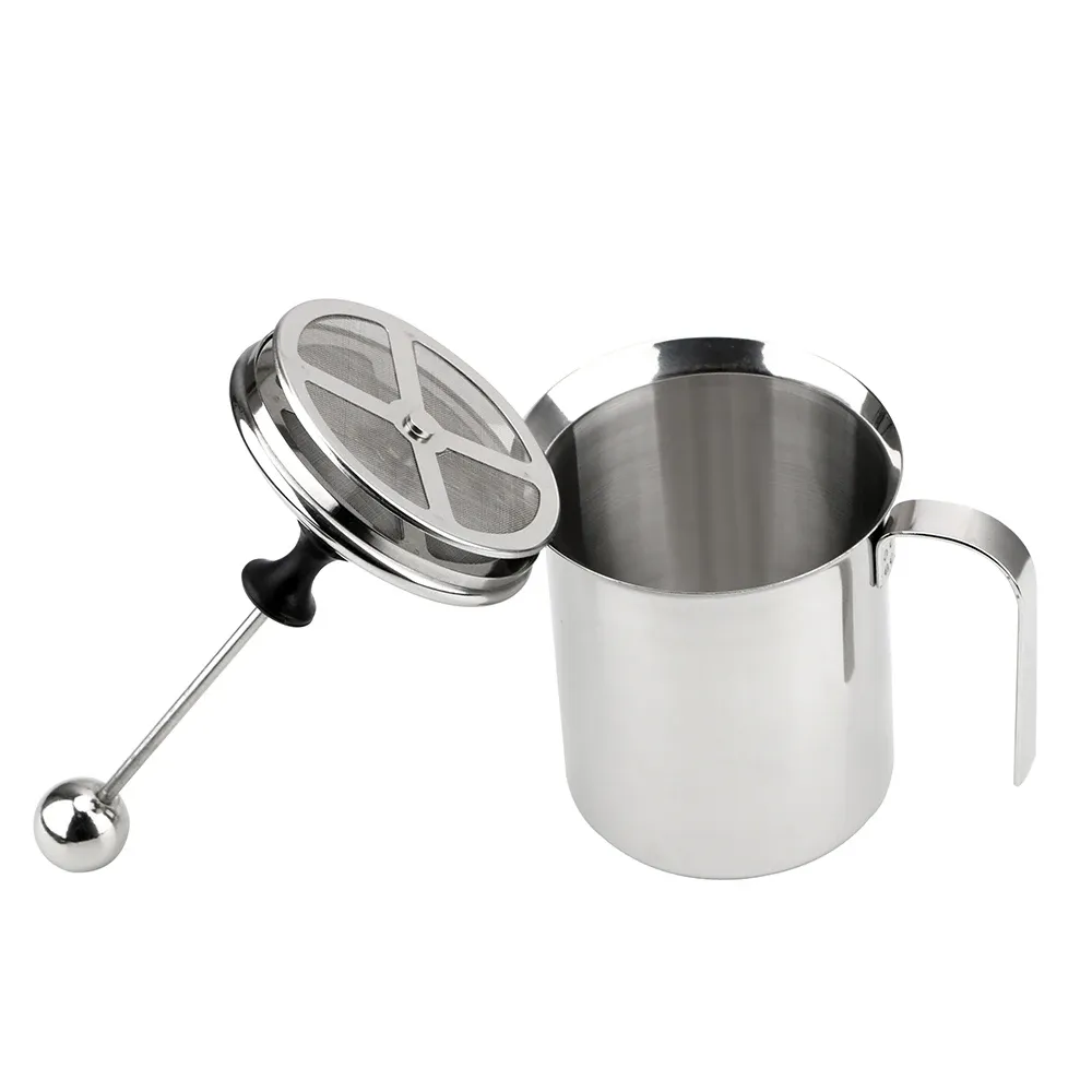 Mousseur à lait manuel 400/800 ml en acier inoxydable, mousseur à café à mailles doubles pour mousse de lait 3
