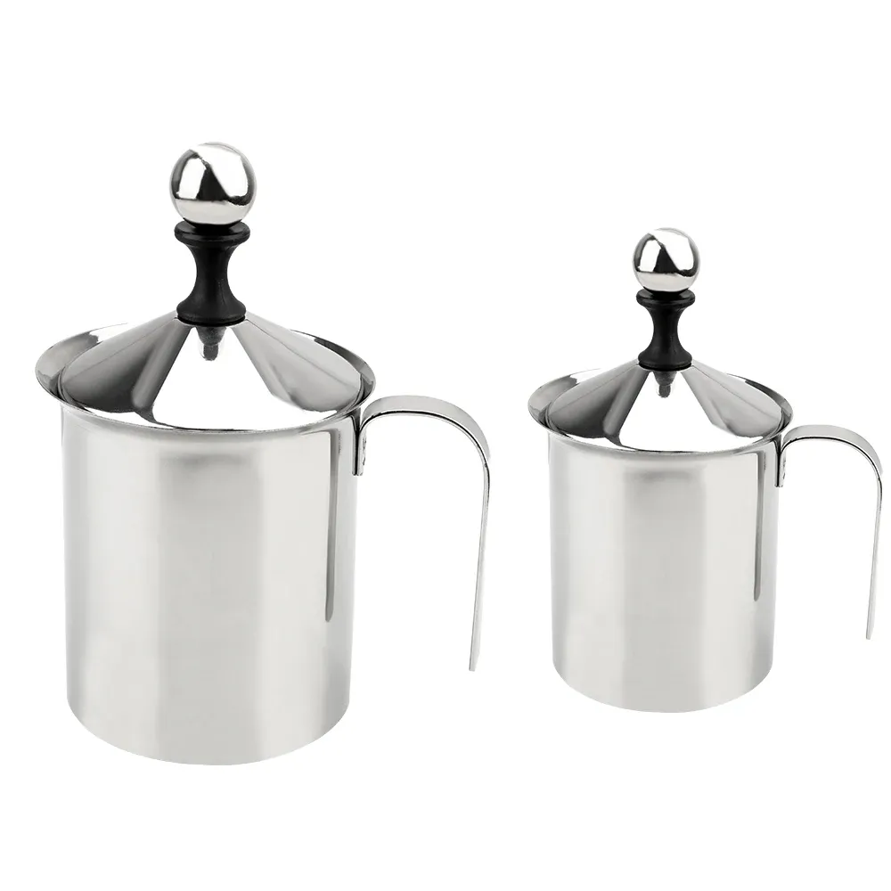 Mousseur à lait manuel 400/800 ml en acier inoxydable, mousseur à café à mailles doubles pour mousse de lait 5