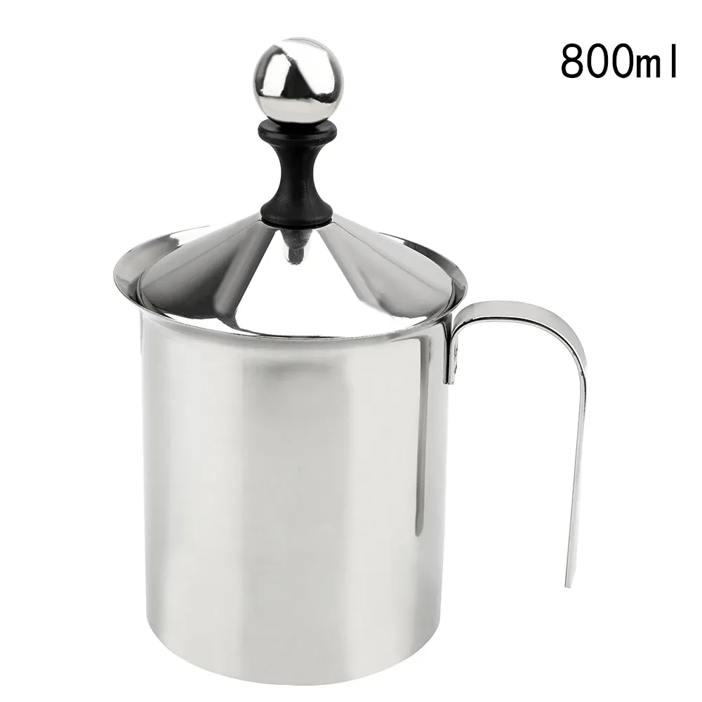 Mousseur à lait manuel 400/800 ml en acier inoxydable, mousseur à café à mailles doubles pour mousse de lait 8