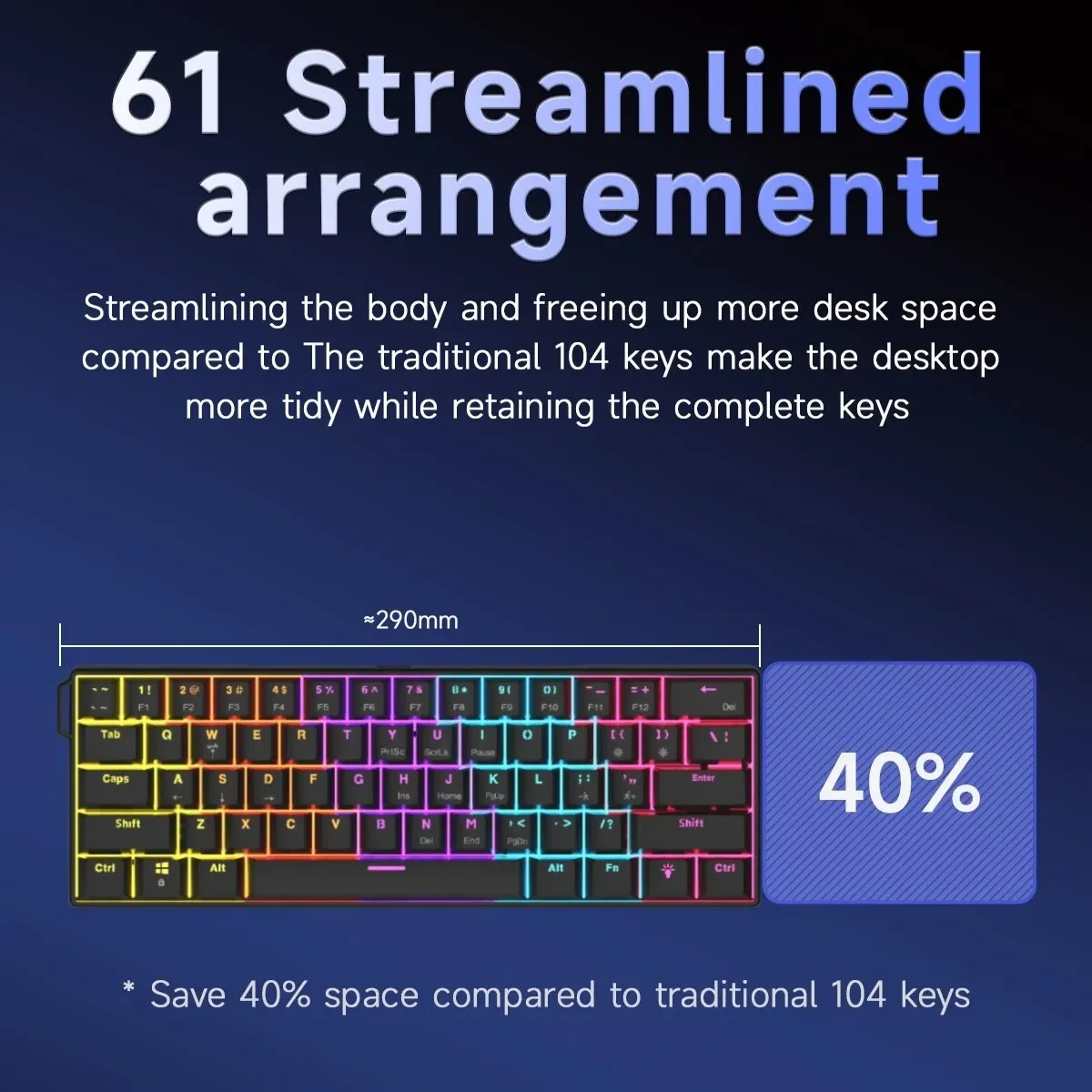 Clavier mécanique filaire AJAZZ NK61, 61 touches, format compact 60 %, interrupteurs rouges à remplacement à chaud, rétroéclairage RGB 2