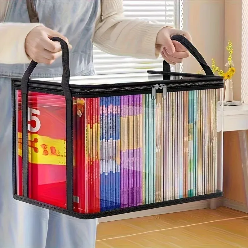Lot de 3 boîtes de rangement transparentes et pliables avec couvercles rabattables, grands bacs rectangulaires à couvercle frontal pour livres et vêtements 5