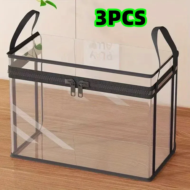 Lot de 3 boîtes de rangement transparentes pliables avec couvercles rabattables
