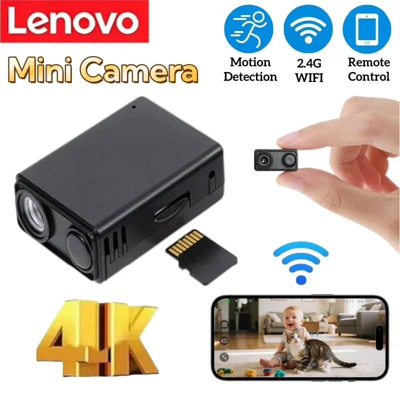 Caméra de surveillance intérieure Wi-Fi 4K sans fil Lenovo avec vision nocturne et détection de mouvement à distance