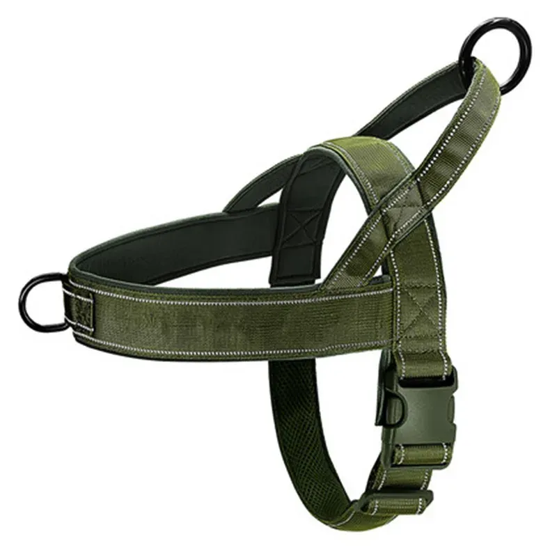 Harnais tactique anti-traction en nylon 1000D pour grand chien, réglable, avec poignée et bandes réfléchissantes 8