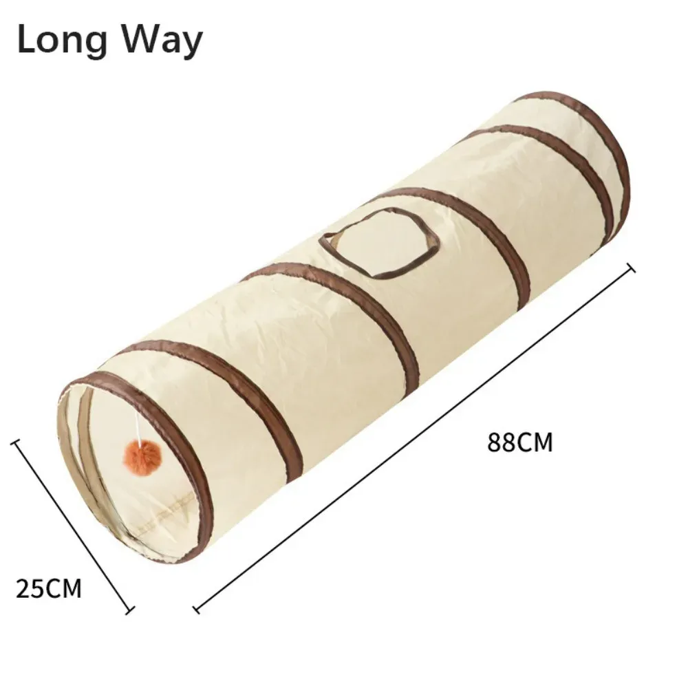 Tunnel pliable pour chat en polyester respirant avec fil d'acier, beige et café, jouet interactif et amusant pour la formation 7
