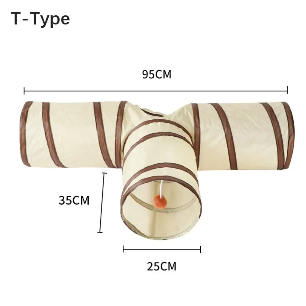 Tunnel pliable pour chat en polyester respirant avec fil d'acier, beige et café, jouet interactif et amusant pour la formation 9