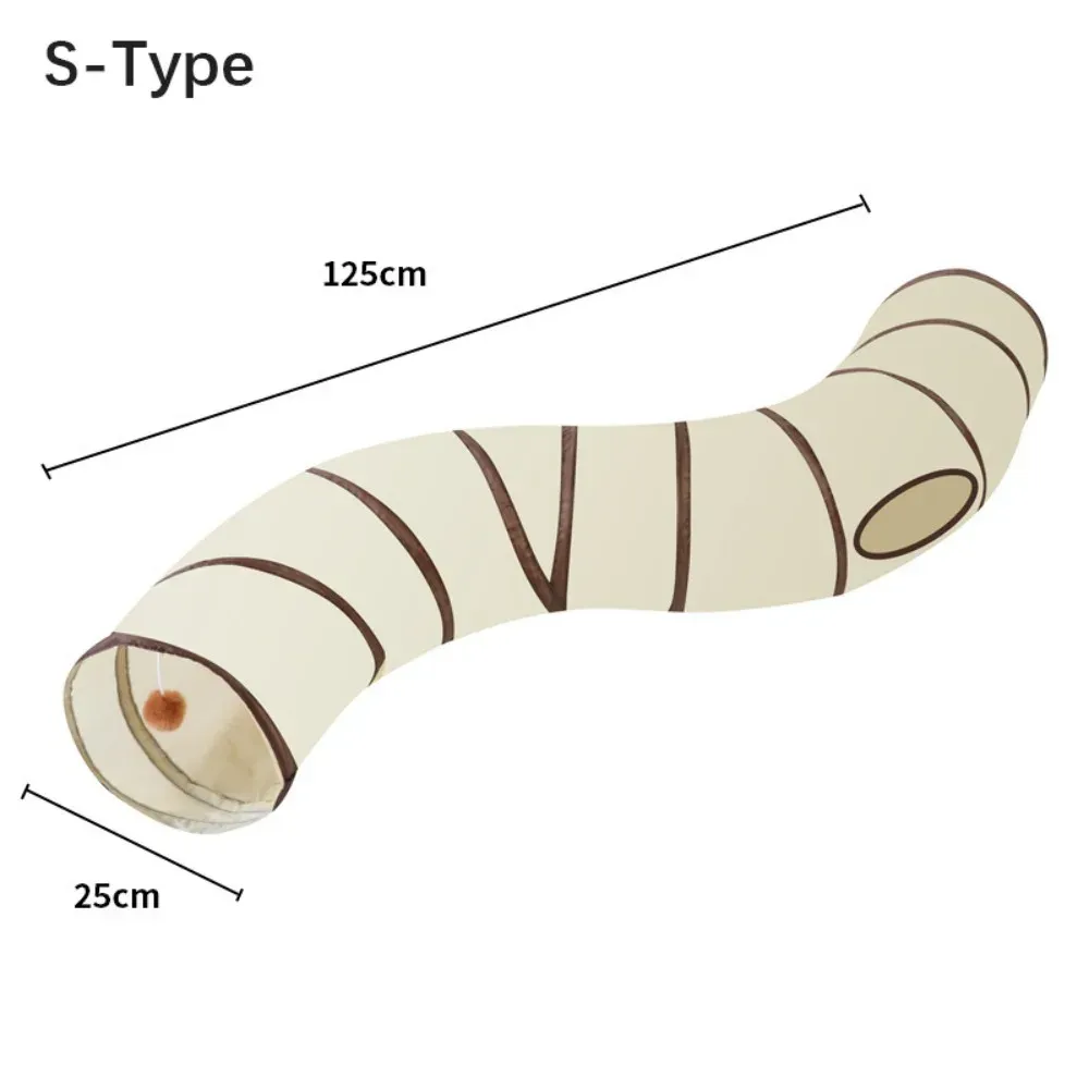 Tunnel pliable pour chat en polyester respirant avec fil d'acier, beige et café, jouet interactif et amusant pour la formation 10