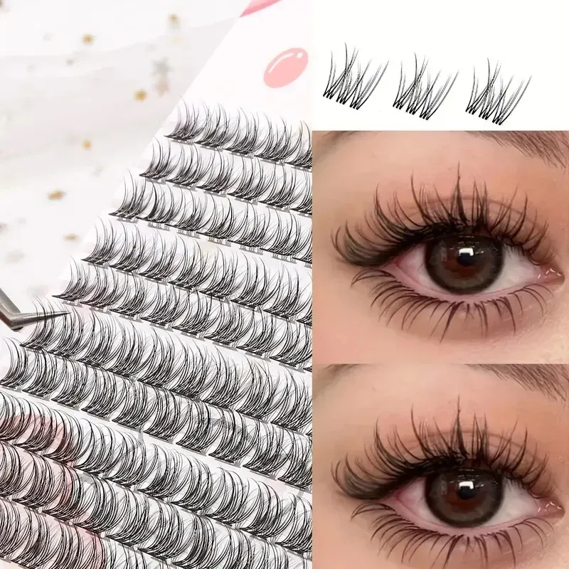 Ensemble de faux cils faciles à appliquer, style dessin animé volumineux, aspect naturel, effet épais et duveteux, bouquets croisés réalistes, design incurvé, réutilisables 3