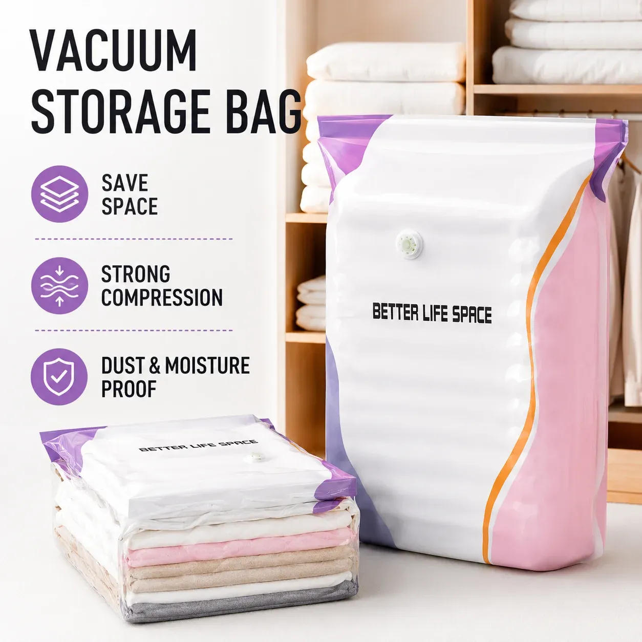 Sac de rangement sous vide 3D sans pompe, résistant à l'humidité, durable, grande capacité, sac de compression de voyage - Image 1