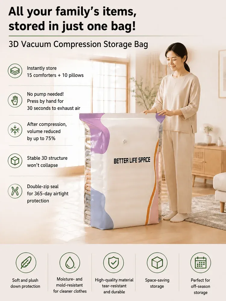 Sac de rangement sous vide 3D en situation