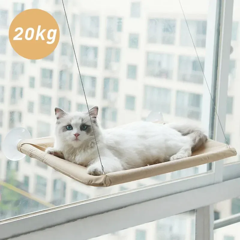 Hamac suspendu pour chat installé près d'une fenêtre ensoleillée