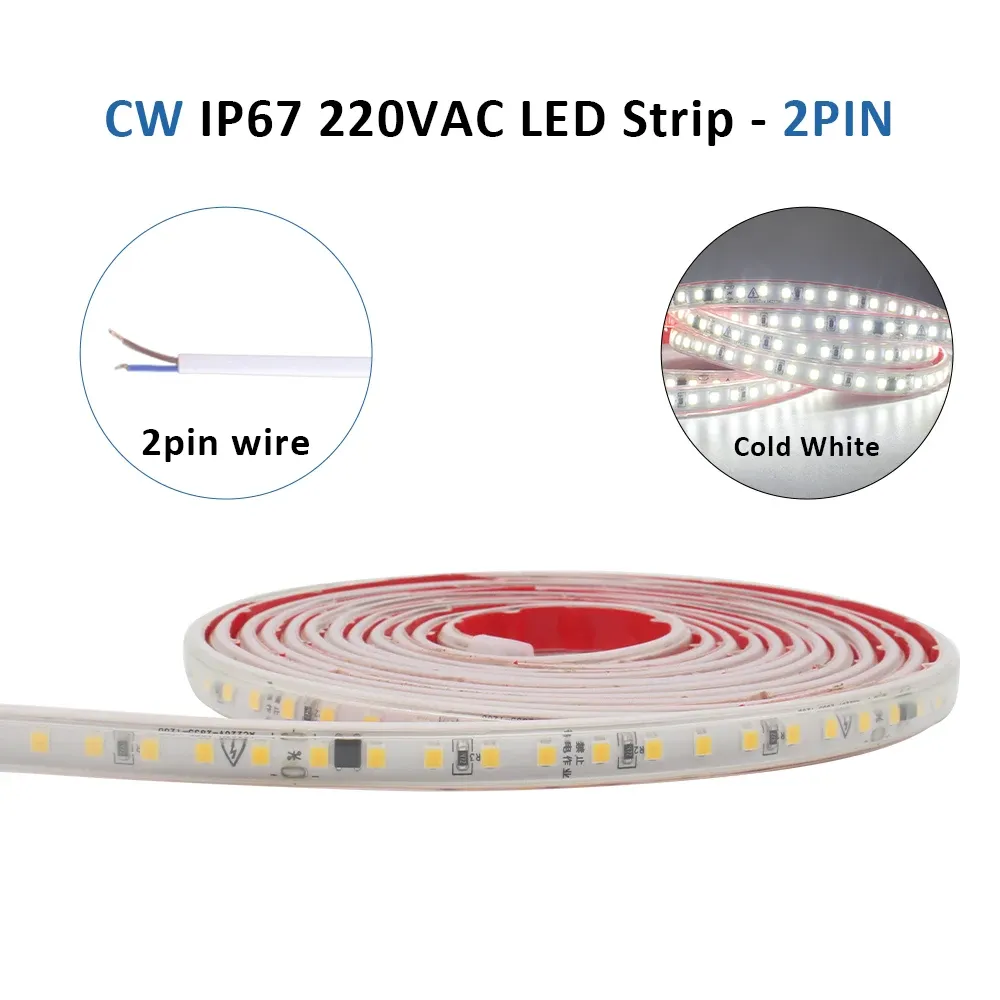 Bande LED flexible 220 V 2835, étanche IP67, 120 LED/m, blanc chaud et froid, longueurs de 1 à 20 m, éclairage domestique 15