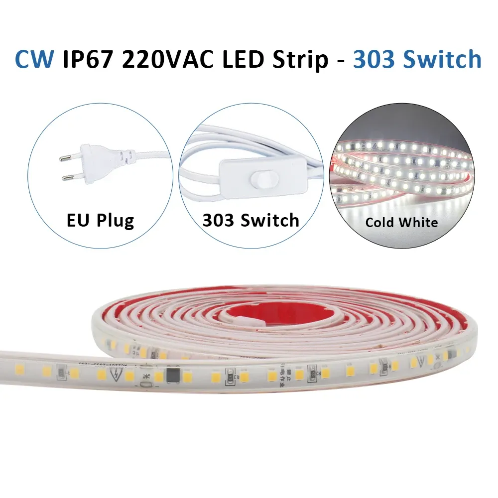Bande LED flexible 220 V 2835, étanche IP67, 120 LED/m, blanc chaud et froid, longueurs de 1 à 20 m, éclairage domestique 12