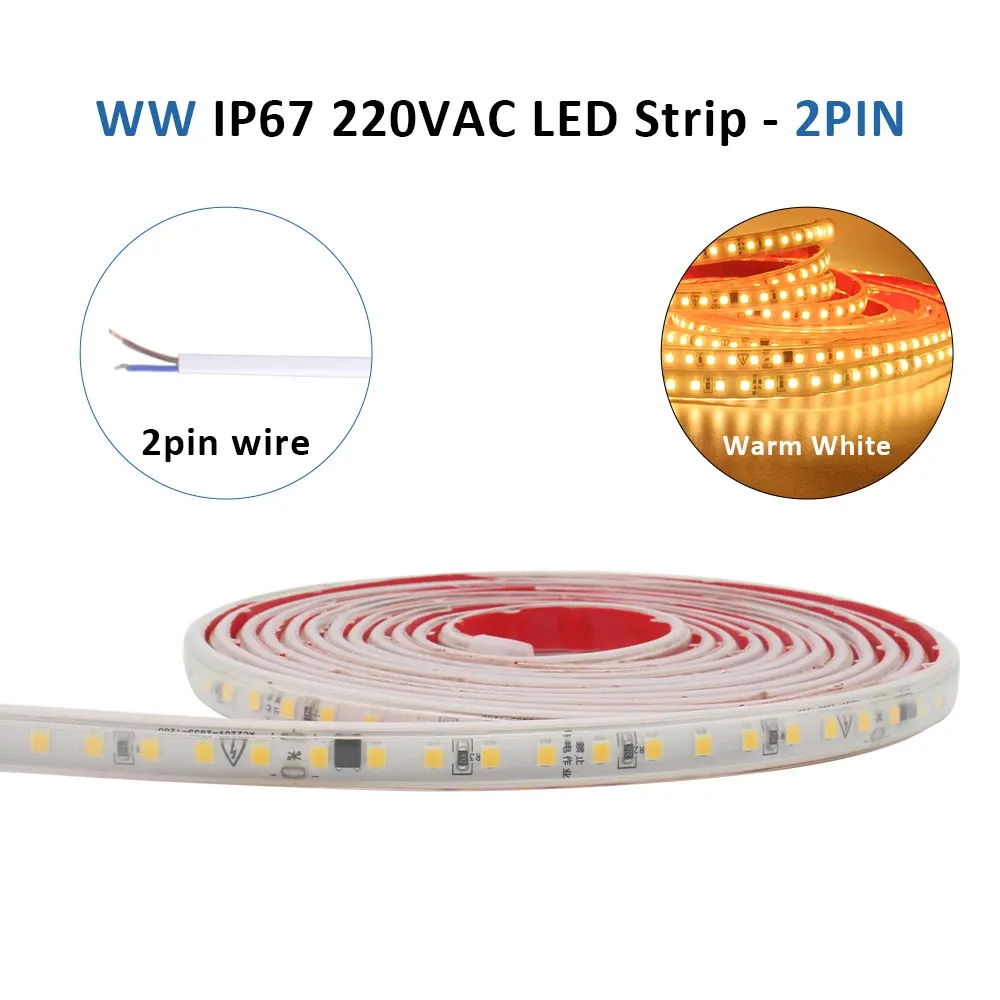 Bande LED flexible 220 V 2835, étanche IP67, 120 LED/m, blanc chaud et froid, longueurs de 1 à 20 m, éclairage domestique 10