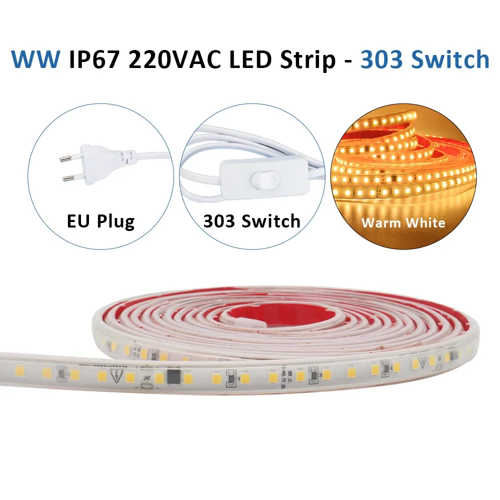 Bande LED flexible 220 V 2835, étanche IP67, 120 LED/m, blanc chaud et froid, longueurs de 1 à 20 m, éclairage domestique 9