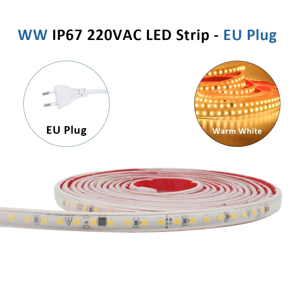 Bande LED flexible 220 V 2835, étanche IP67, 120 LED/m, blanc chaud et froid, longueurs de 1 à 20 m, éclairage domestique 8