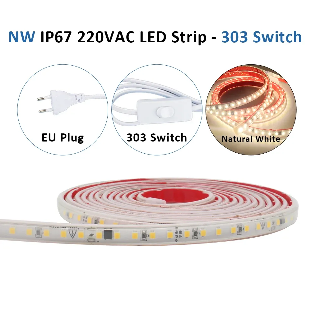 Bande LED flexible 220 V 2835, étanche IP67, 120 LED/m, blanc chaud et froid, longueurs de 1 à 20 m, éclairage domestique 14