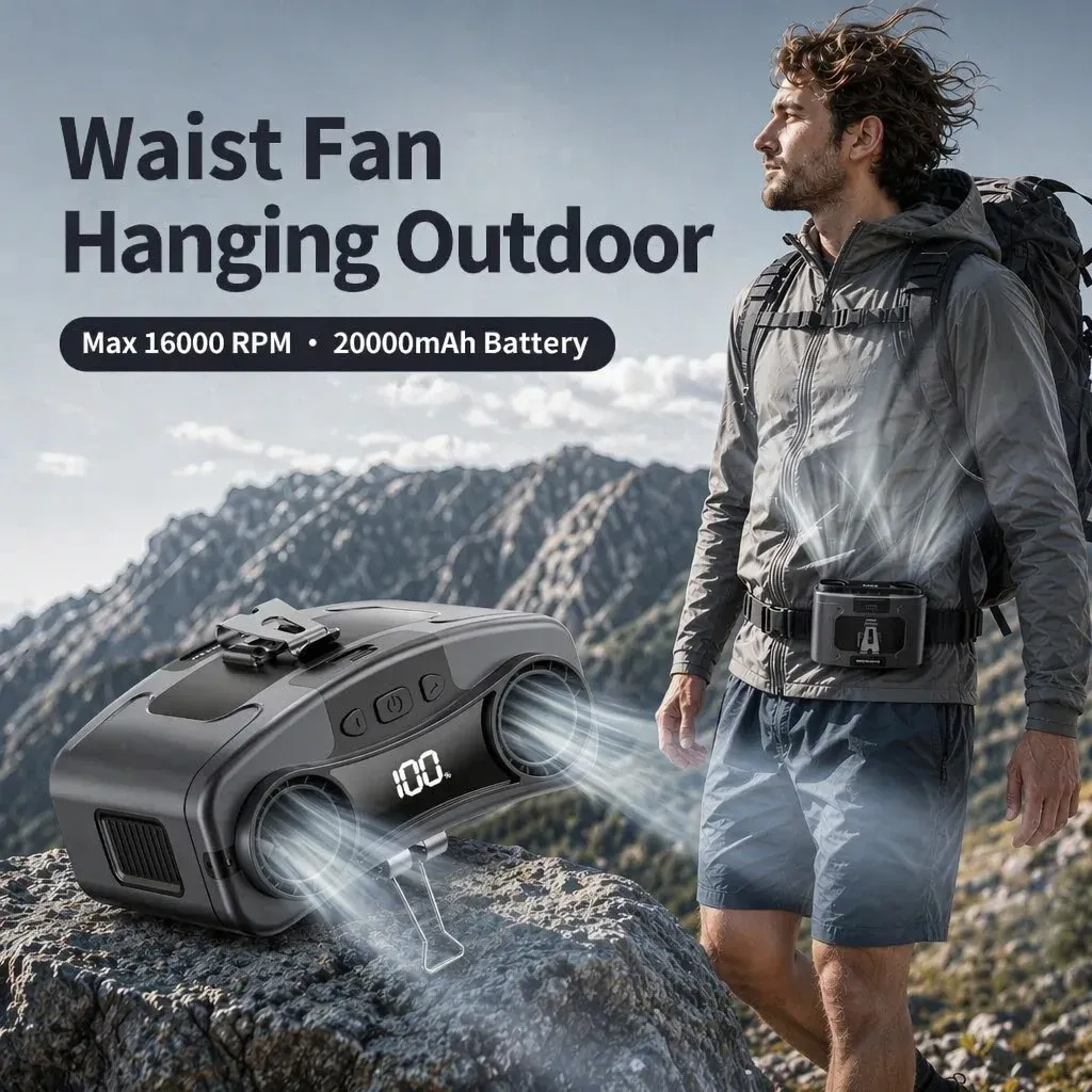 Ventilateur portable Socoolfan pour extérieur, ventilateur de cou 5 à 10 vitesses, vent puissant pour le sport, les livreurs et le travail en extérieur, batterie 10000/20000 mAh - Image 1