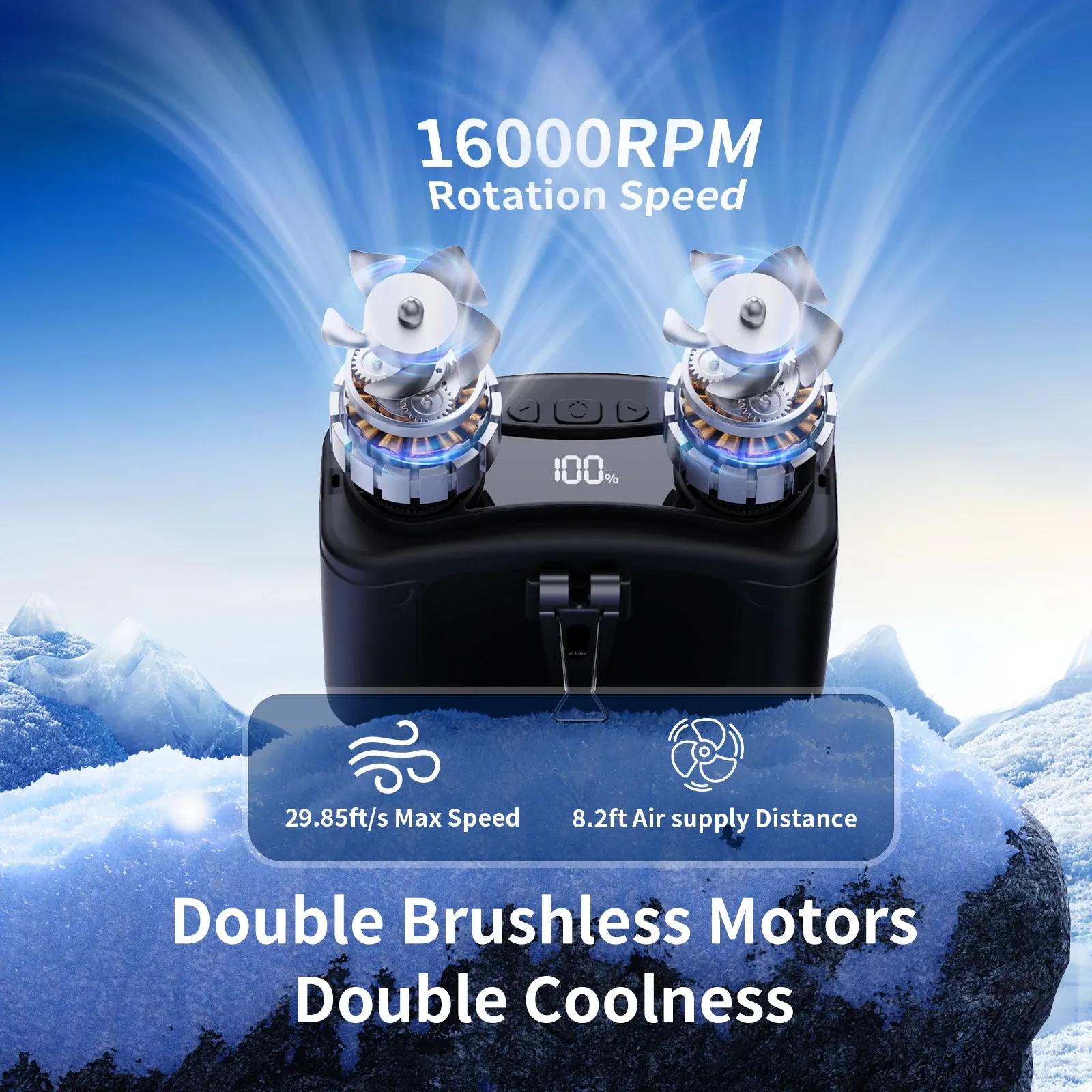 Ventilateur portable Socoolfan pour extérieur, ventilateur de cou 5 à 10 vitesses, vent puissant pour le sport, les livreurs et le travail en extérieur, batterie 10000/20000 mAh 2