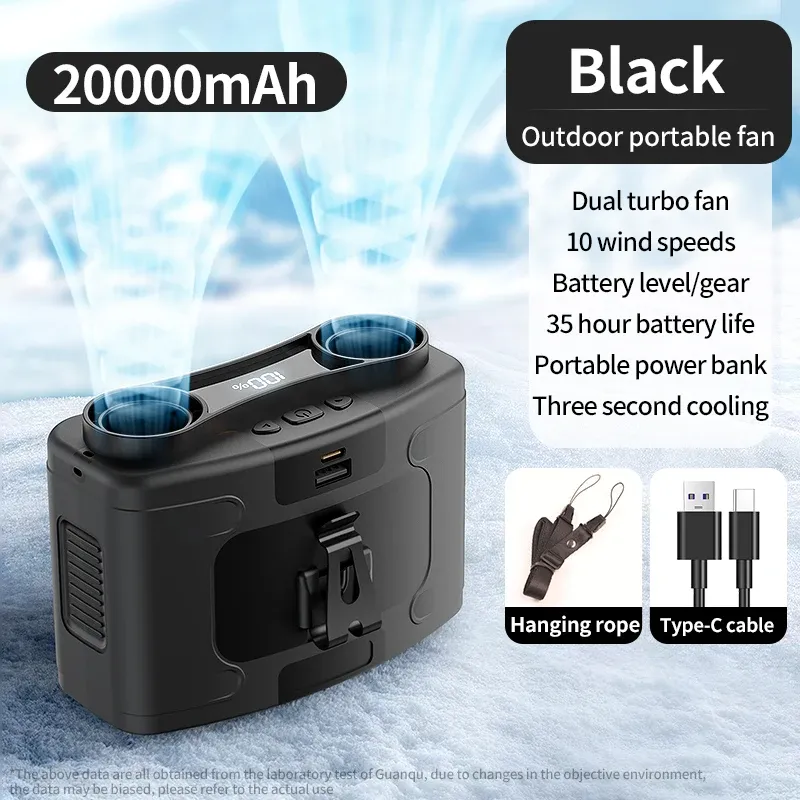 Ventilateur portable Socoolfan pour extérieur, ventilateur de cou 5 à 10 vitesses, vent puissant pour le sport, les livreurs et le travail en extérieur, batterie 10000/20000 mAh 15