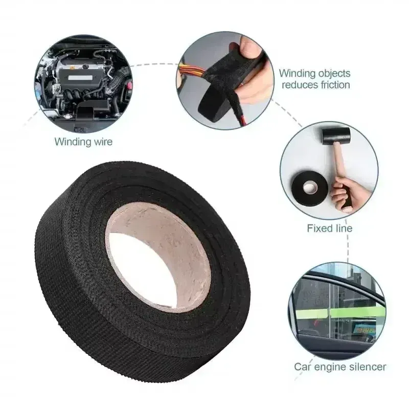 Ruban électrique en tissu pour câblage automobile, 9 mm / 15 mm / 19 mm / 25 mm, résistant à la chaleur, pour organisation de faisceaux 4