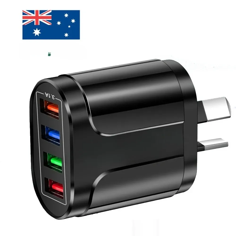 Chargeur mural USB rapide 4 ports 3,1 A, adaptateur de voyage pour prise AU