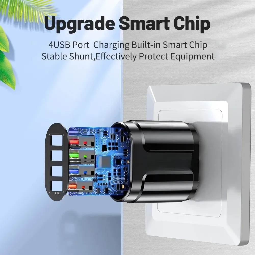 Chargeur mural USB rapide 4 ports 3,1 A, adaptateur de voyage pour prise AU 2