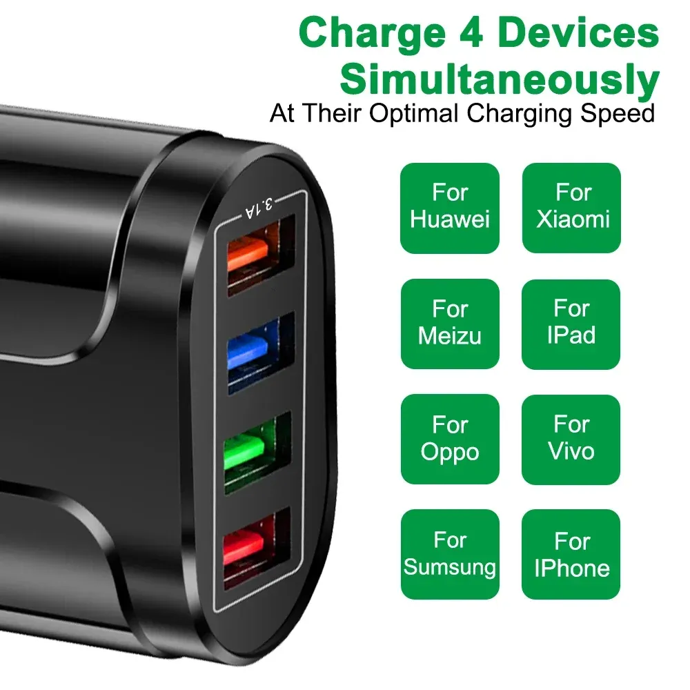 Chargeur mural USB rapide 4 ports 3,1 A, adaptateur de voyage pour prise AU 6