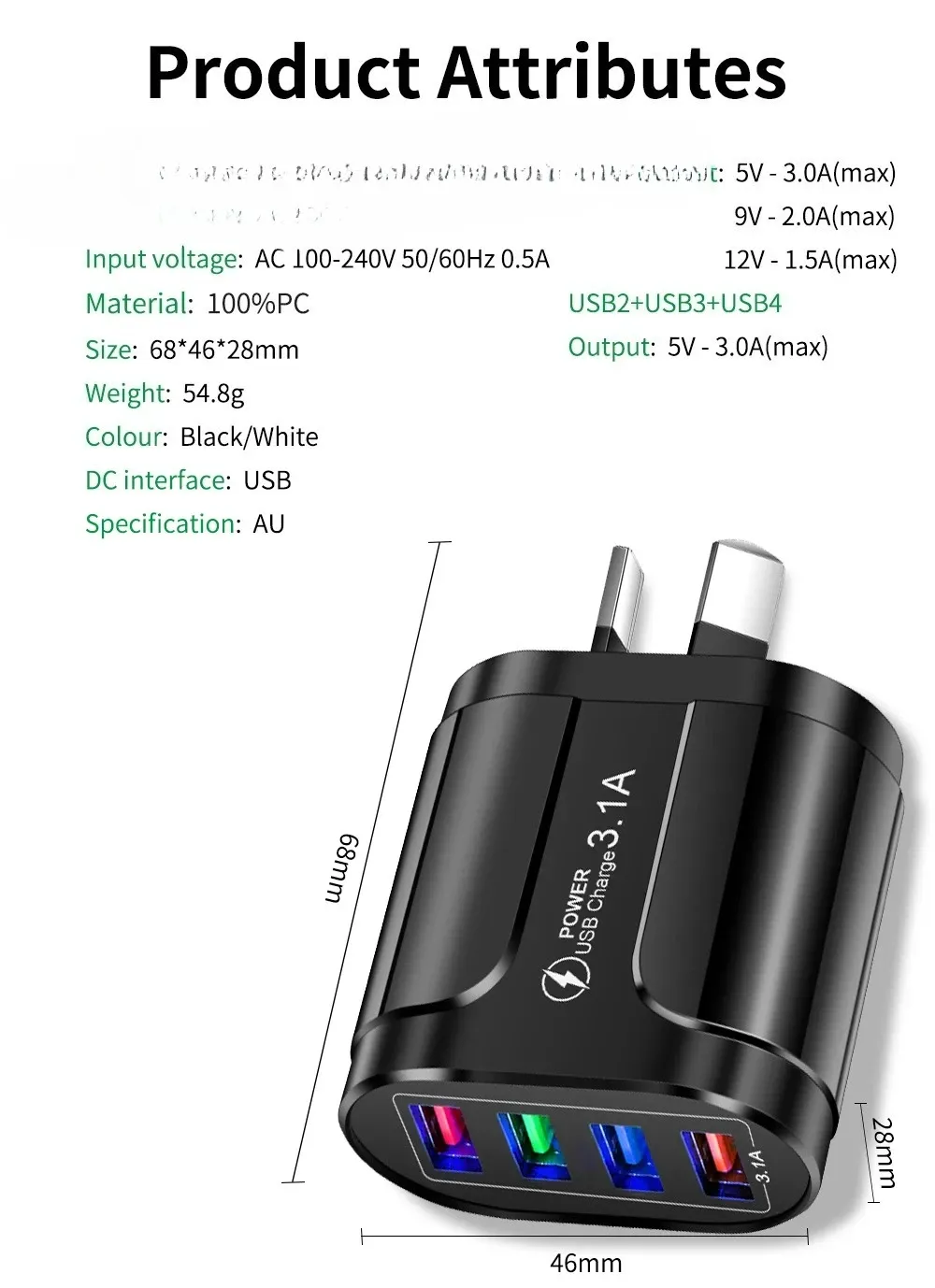 Chargeur rapide USB multi-ports pour voyage