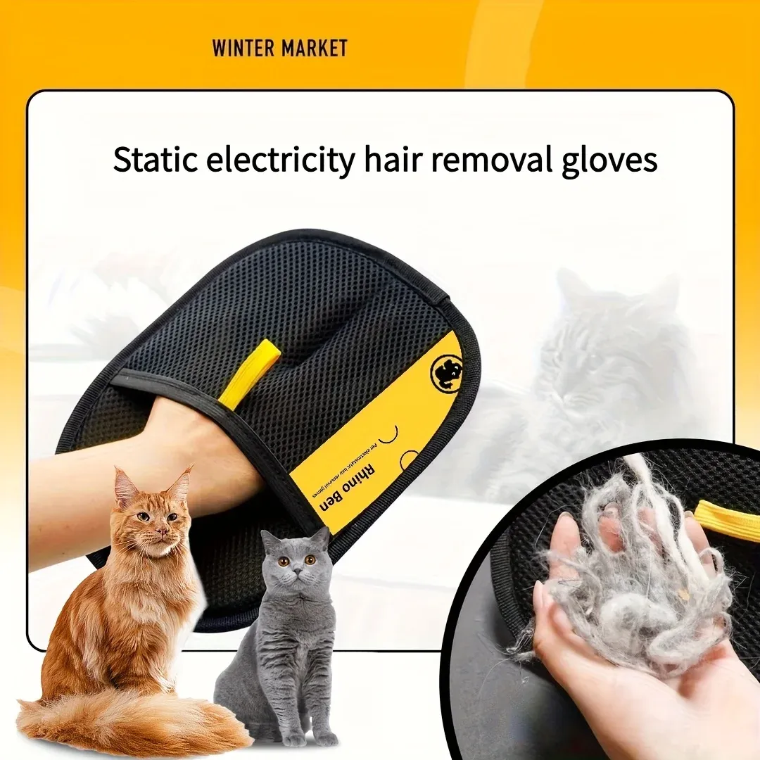 Gants d'épilation statiques pour grands animaux de compagnie – Gants de toilettage en polypropylène noir à accents jaunes 2