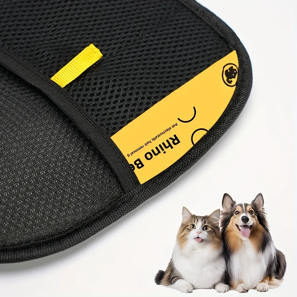 Gants d'épilation statiques pour grands animaux de compagnie – Gants de toilettage en polypropylène noir à accents jaunes 5